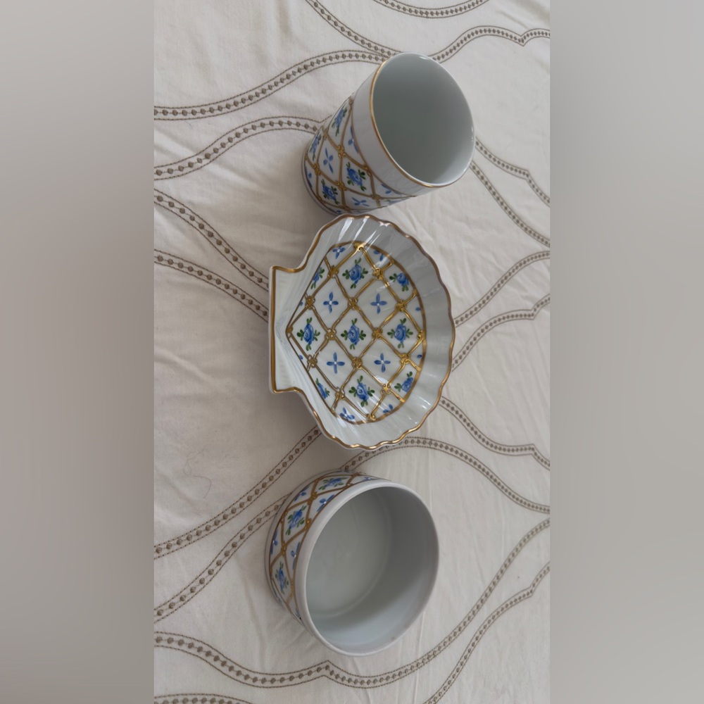 Limoges Elegant Blue and Gold Ceramic Set
